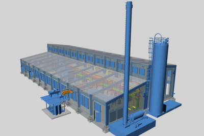3D Rendering einer Kunststoff-Recyclinganlage
