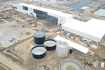 Vogelperspektive einer Kartonagefabrik